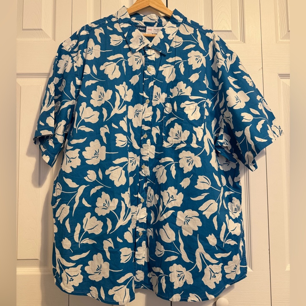 Old Navy Blue and White Floral Shirt